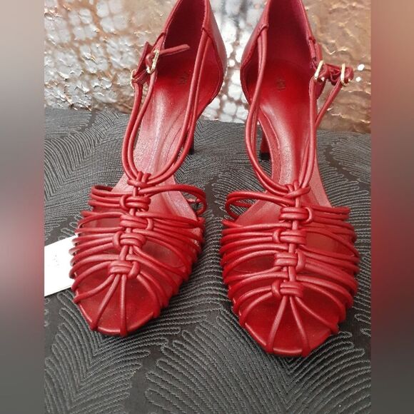 Zara Nwt Red Strappy Fisherman Style Women's Heels - Picture 11 of 13